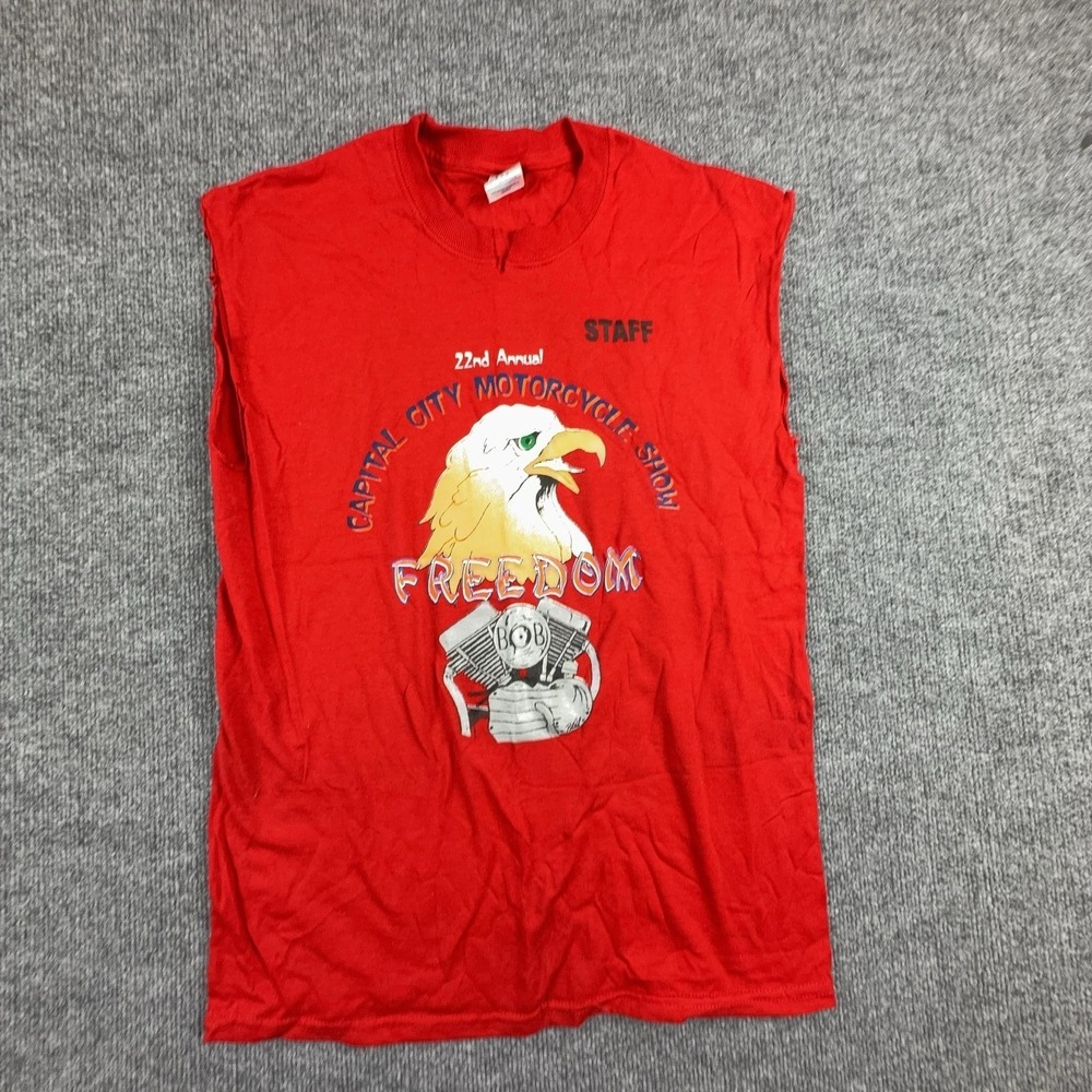 Vintage Jerzees Shirt Mens Medium Red Capital City Motorcycle Show Staff Tank
